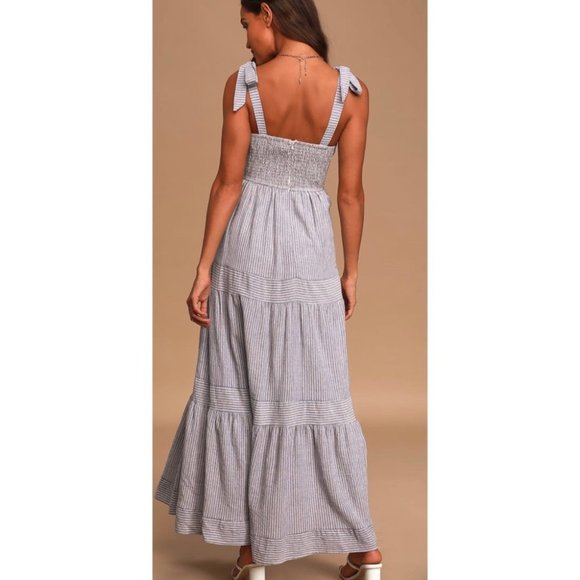 Lulu’s Golden Days Blue Striped Tie-Strap Maxi Dress - Picture 5 of 16